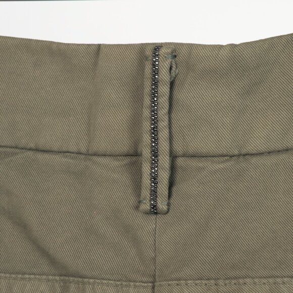 Brunello Cucinelli AW/22 Green Cotton Monili-Beaded Pleated Tapered Pants - Picture 7 of 13